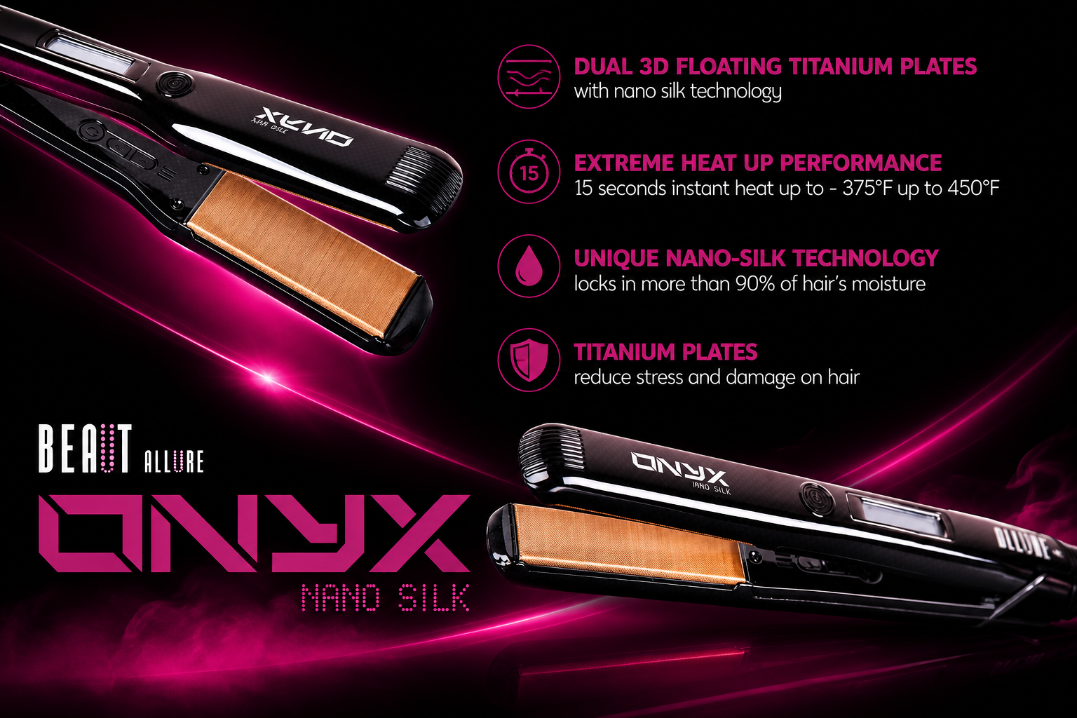 BEAUTY ALLURE ONYX NANO SILK PROFESSIONAL FLAT IRON