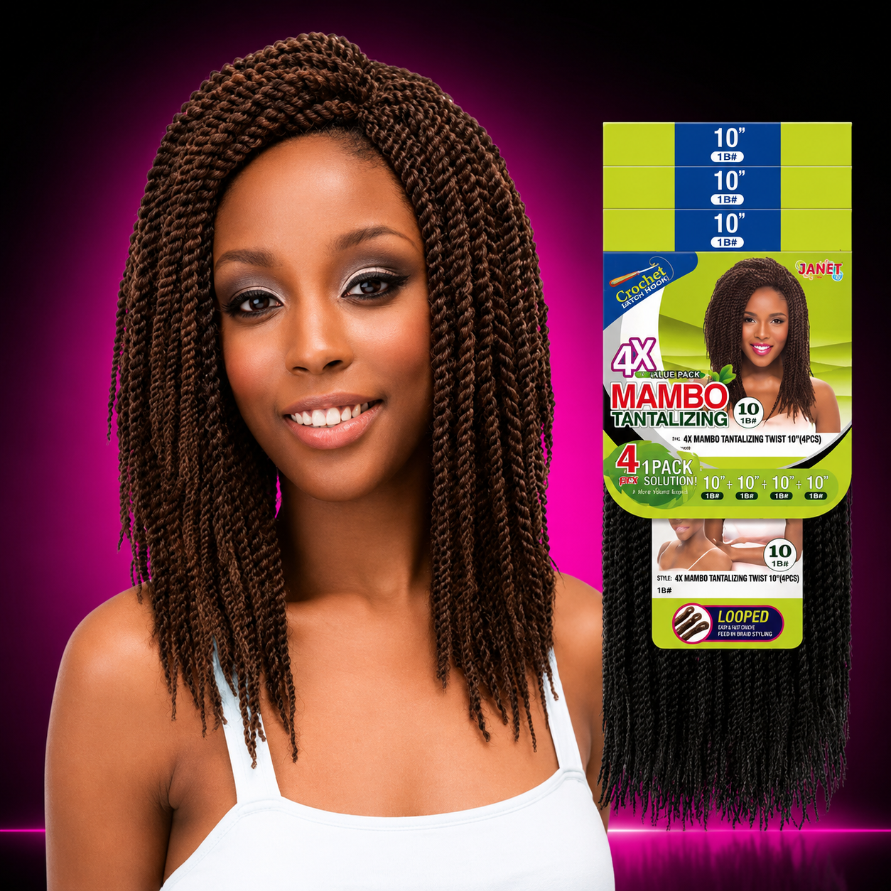 JANET COLLECTION 4X MAMBO TANTALIZING TWIST 10" (4 PACK)