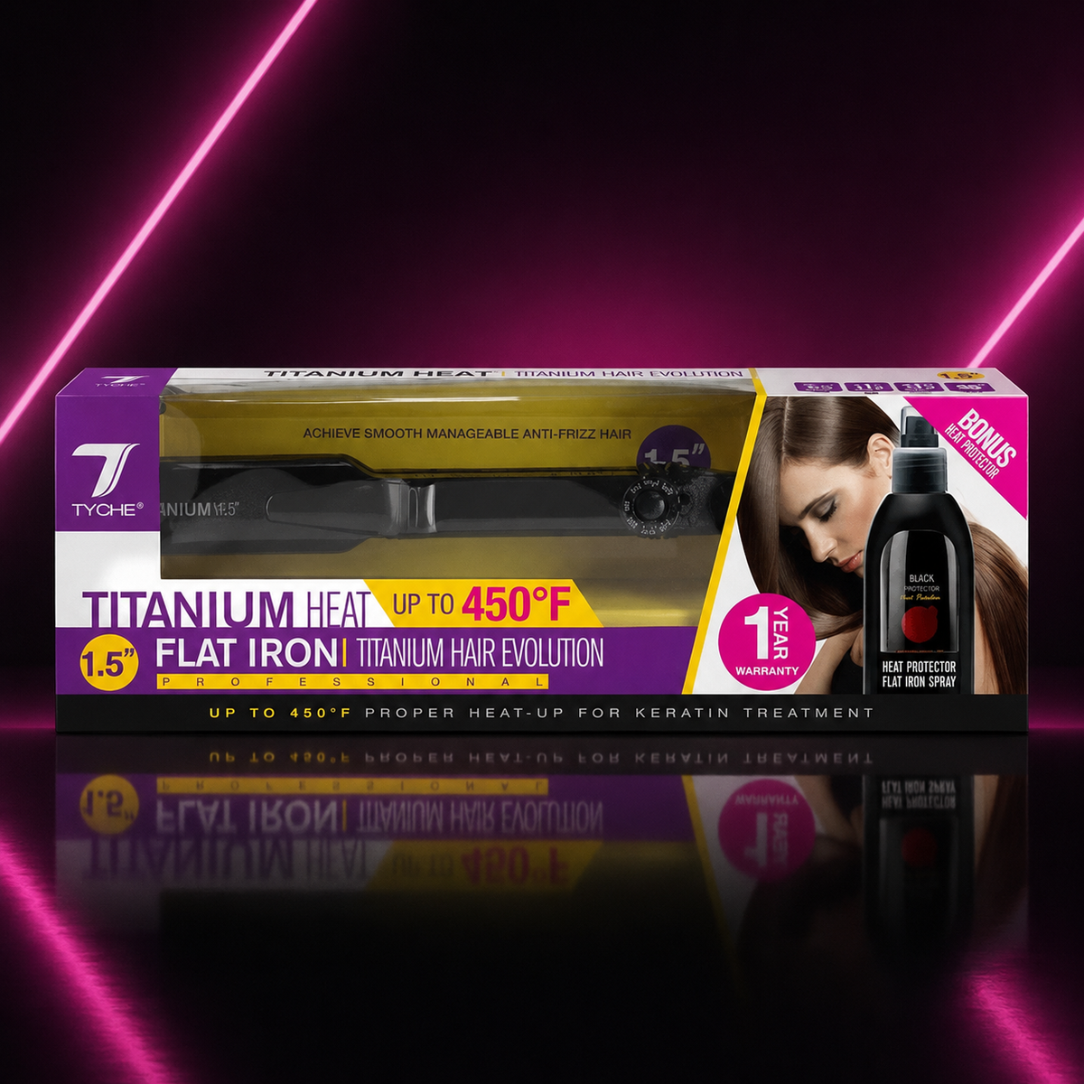 TYCHE TITANIUM HEAT FLAT IRON 1.5" PROFESSIONAL