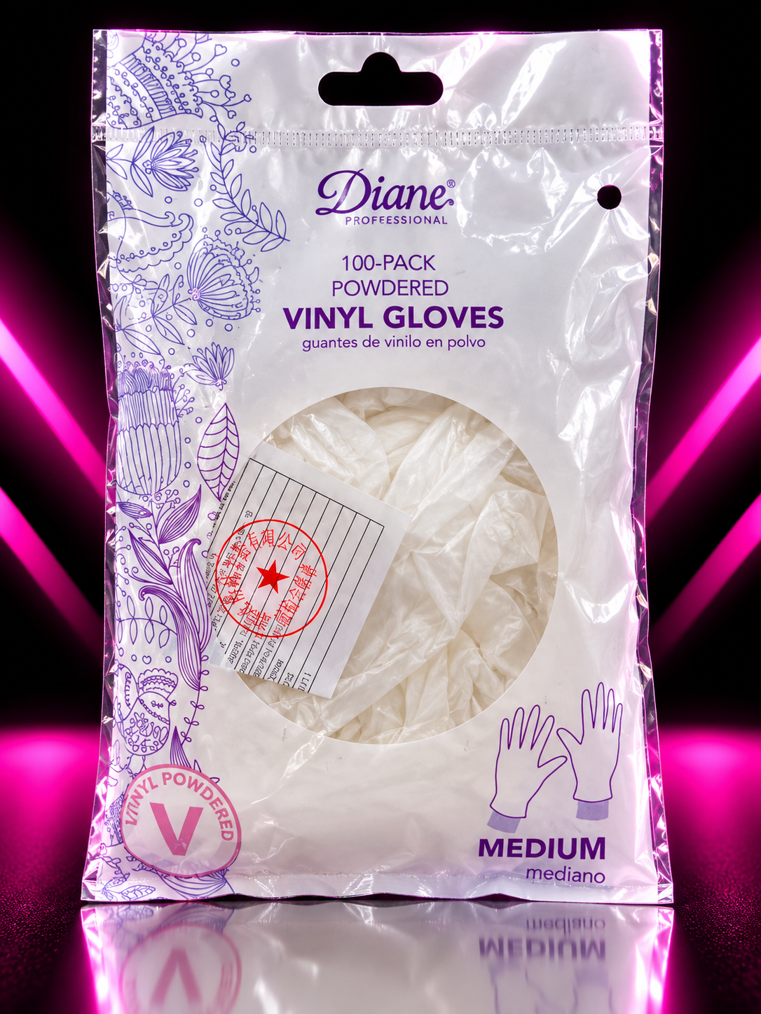 DIANE PROFESSIONAL – GUANTES DE VINILO CON POLVO 100 PCS