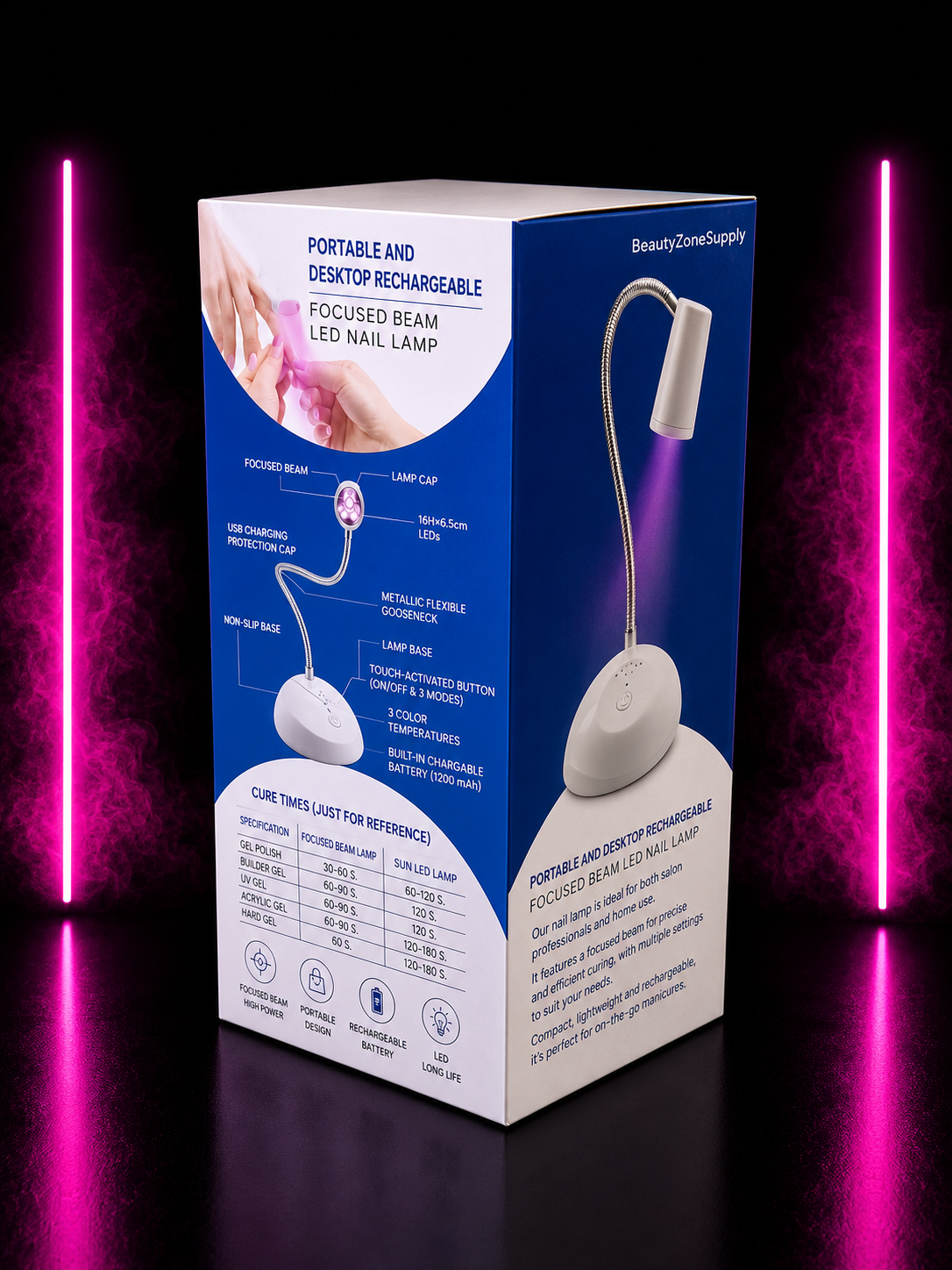 PORTABLE & DESKTOP RECHARGEABLE FOCUSED BEAM LED NAIL LAMP